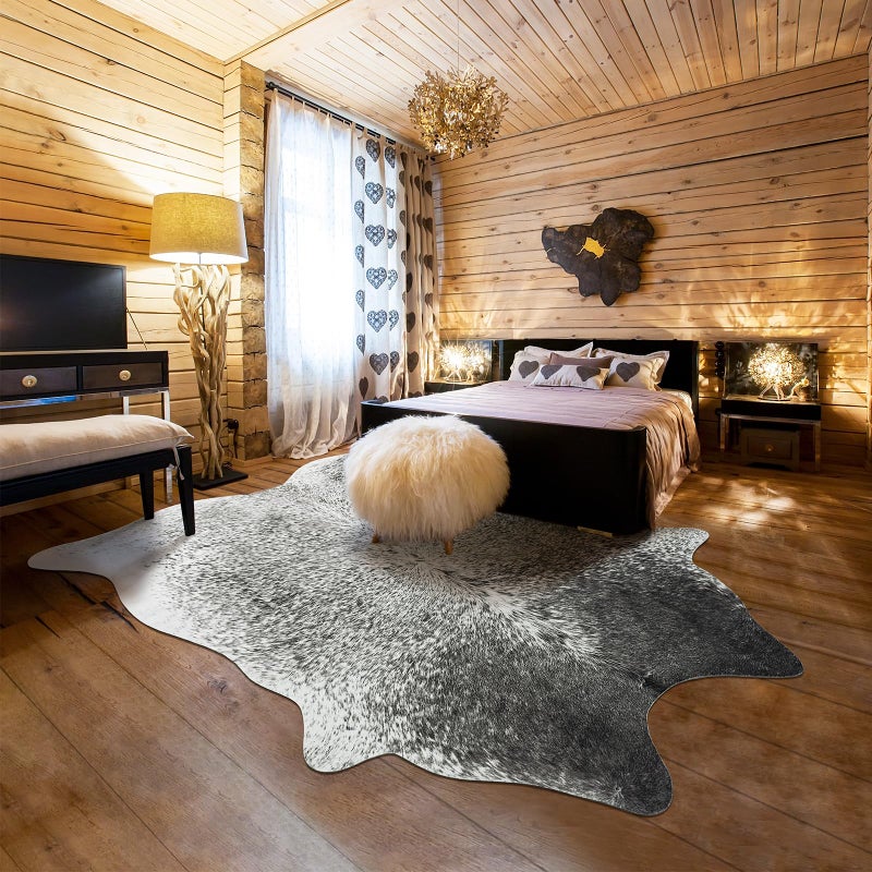 Rtizon Faux Cowhide Rug for Living Room, 4.6 x 5.2 Feet Grey, Cow Print Skins Rug for Bedroom, Premium Faux Fur Animal Cow Hide Rugs Carpet for Western Decor - Image 4